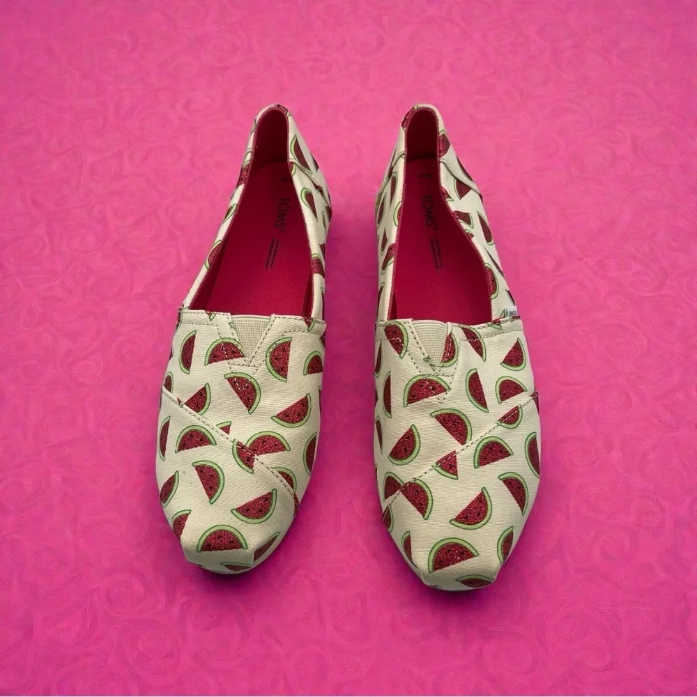 TOMS Watermelon Print Alpargata Natural Glitter Shoes Women's Size 12